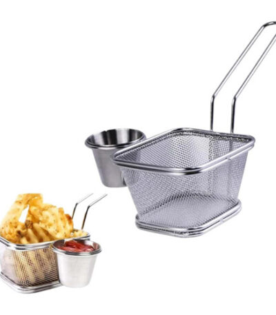 Stainless steel fries basket with dip cup for serving snacks in Karachi