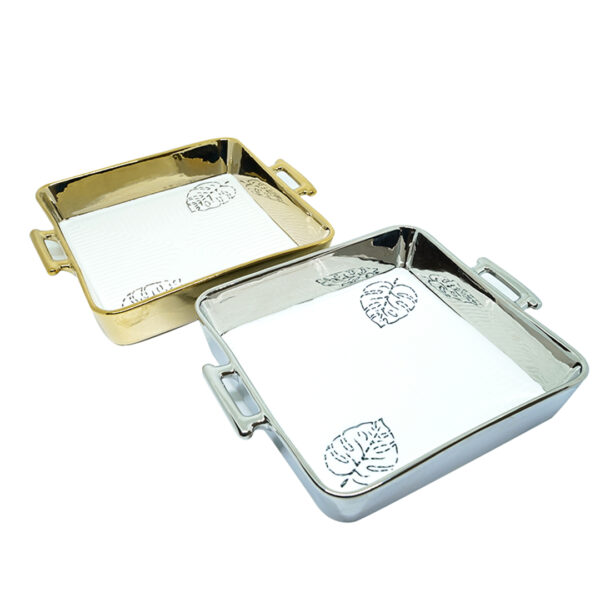 Ceramic Square Dish Deep (Golden/Silver) Presto