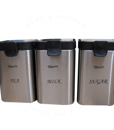 Stainless Steel Airtight Container Set – 3pcs for Tea, Milk & Sugar Storage