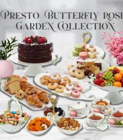 Ceramic Cake Stand & Bowls – Butterfly Rose Garden